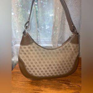 EUC Dooney & Bourke Tan and Brown Monogram Hobo Bag